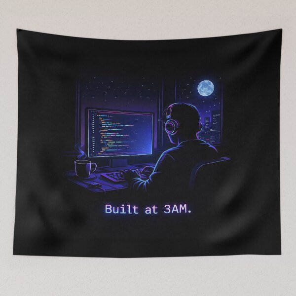 Item preview, Built at 3AM – Night Coder Neon Retro Programmer designed and sold by SoulenCify.