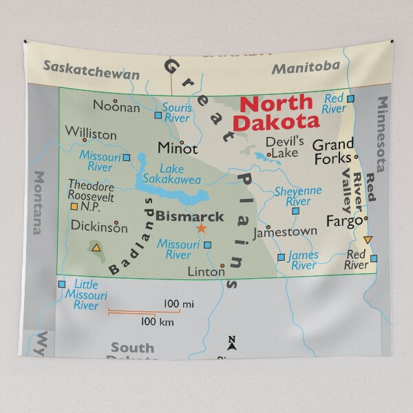 Item preview, Detailed North Dakota Geography Map designed and sold by WorldAtlas.com.