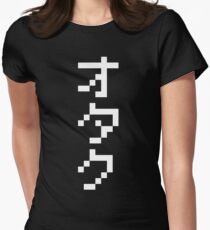 OTAKU 8 Bit Pixel Vertical Japanese Katakana Women's Fitted T-Shirt