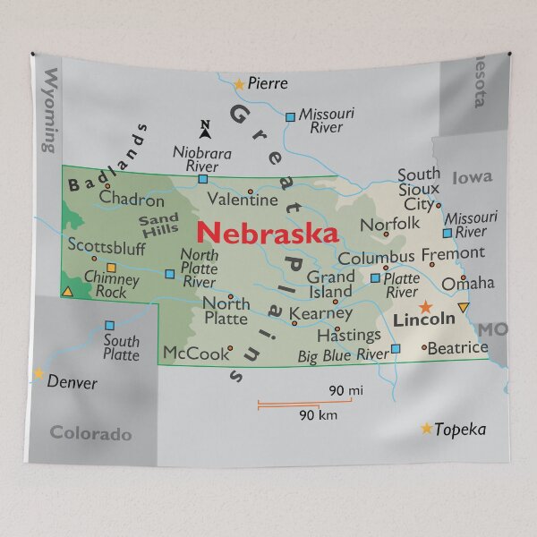 Item preview, Nebraska State Map with Cities and Rivers designed and sold by WorldAtlas.com.