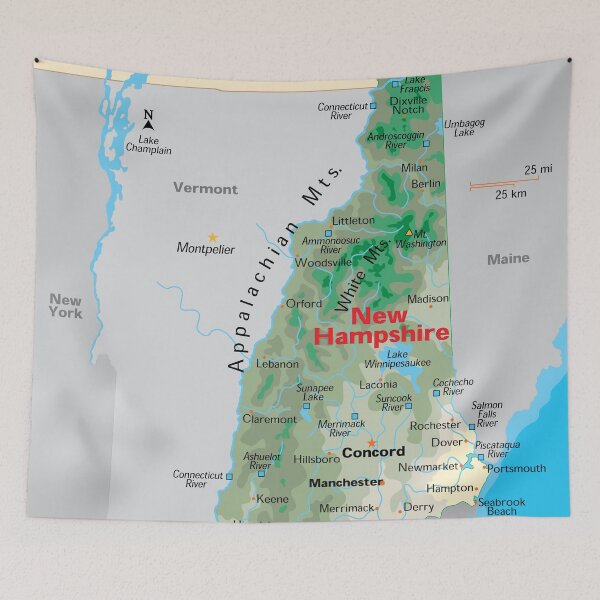 Item preview, New Hampshire State Map with Cities and Mountains designed and sold by WorldAtlas.com.