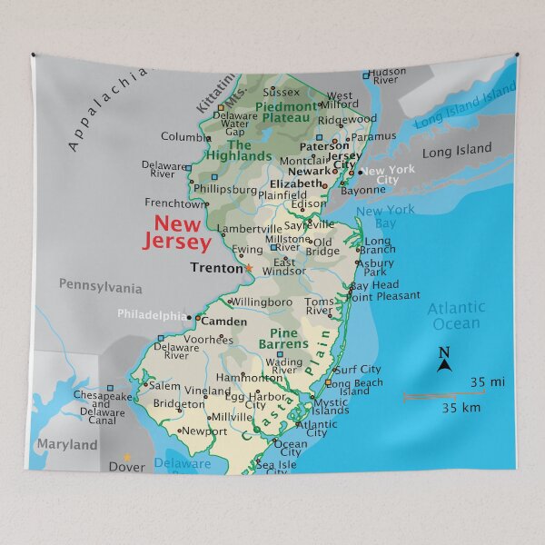Item preview, New Jersey Map for Wall Decor and Education designed and sold by WorldAtlas.com.