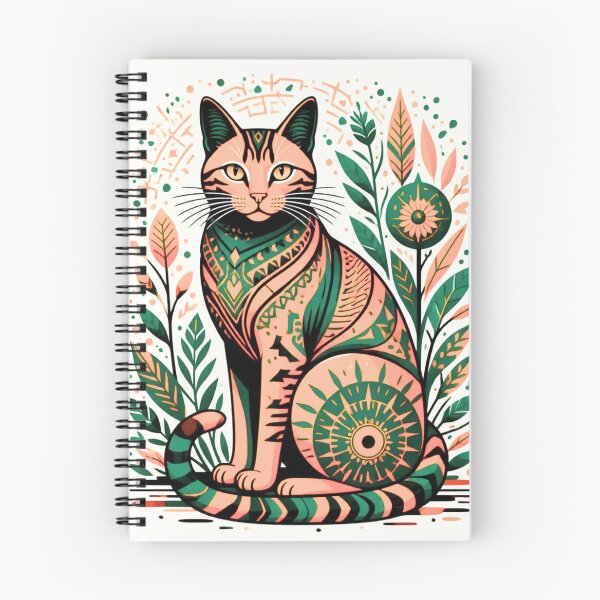 Aperçu de l'œuvre Geometric Cat- Tribal spiral (Pink & Green) créée et vendue par Avalon Art.