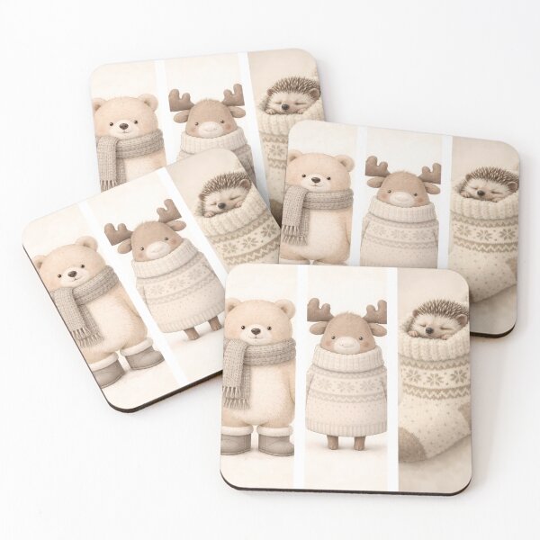 Item preview, Cozy Winter Animals T-Shirt Design – Cute Bear Reindeer and Hedgehog Art Set designed and sold by Beamiverse.