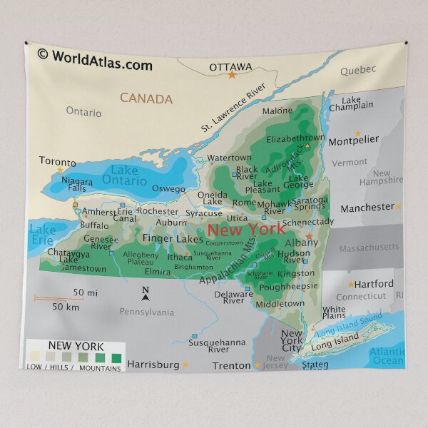 Item preview, Detailed New York Geography Map designed and sold by WorldAtlas.com.