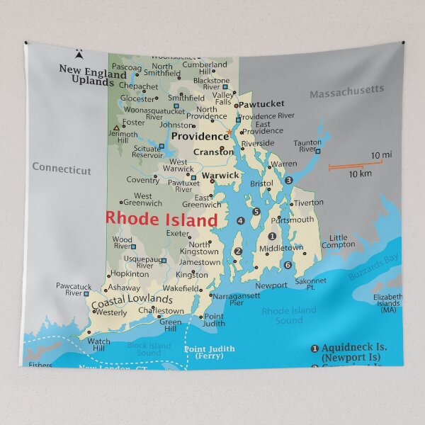 Item preview, Rhode Island State Map with Cities and Coastline designed and sold by WorldAtlas.com.