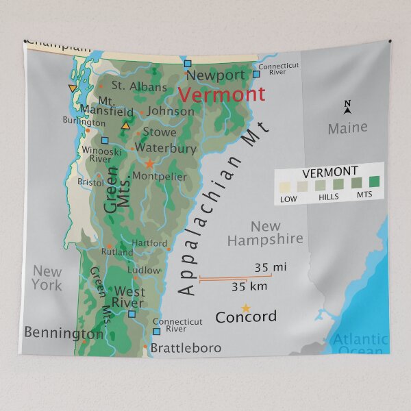 Item preview, Vermont Map for Wall Decor and Education designed and sold by WorldAtlas.com.