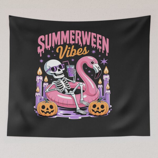 Item preview, Summerween Vibes Spooky Skeleton Flamingo Pool Halloween designed and sold by VladimiaPutin.