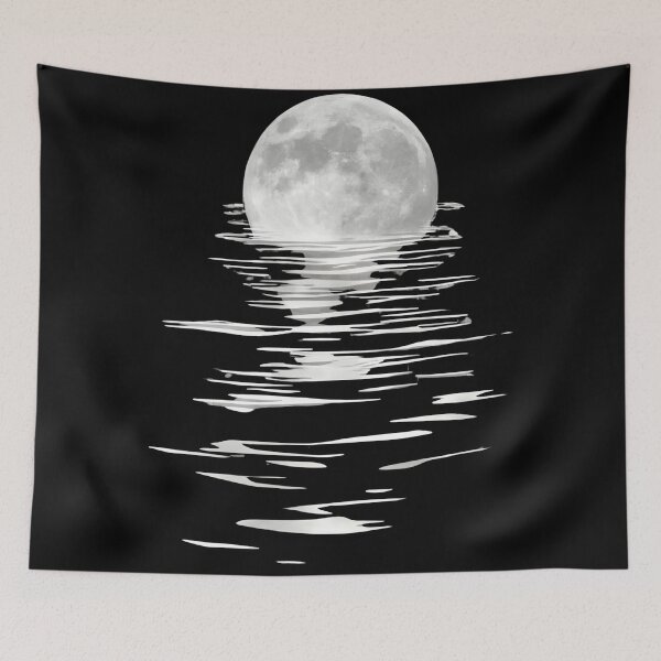 Item preview, Full Moon Reflection on Water - Serene Night Ocean Art designed and sold by Latikshop.