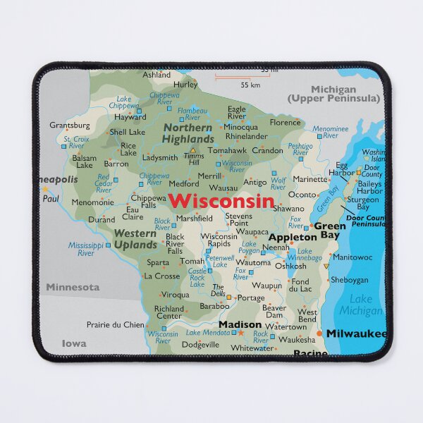 Item preview, Wisconsin State Map with Cities and Lakes designed and sold by WorldAtlas.com.