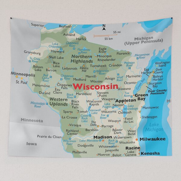 Item preview, Wisconsin State Map with Cities and Lakes designed and sold by WorldAtlas.com.