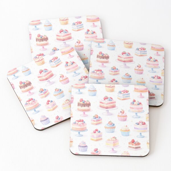 Item preview, Pastel watercolor cake and cupcake pattern on white designed and sold by juthamas8426.