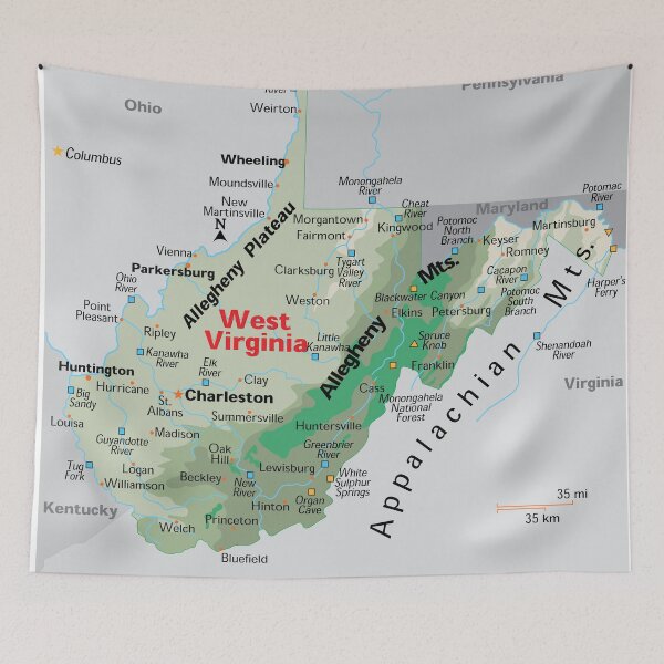 Item preview, West Virginia Map for Wall Decor and Education designed and sold by WorldAtlas.com.