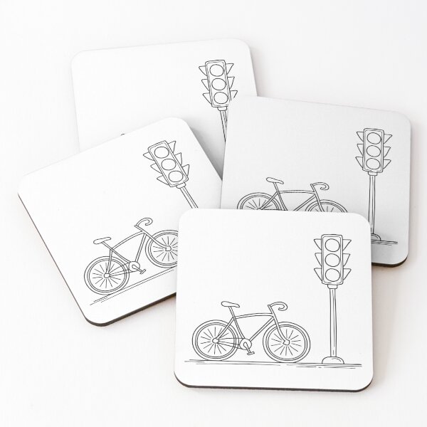 Artikelvorschau, Eine Ampel neben einem am Bordstein stehenden Fahrrad. entworfen und verkauft von rasagamastore.