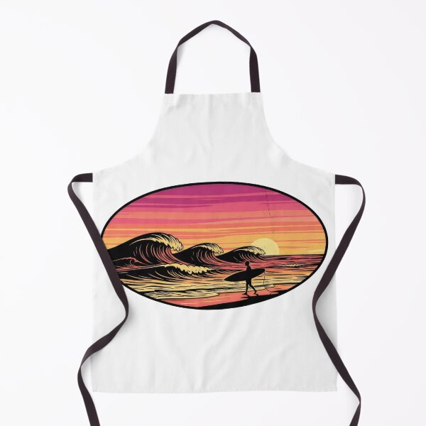Aperçu de l'œuvre Silhouette de vague de surf vintage – Badge rétro années 70 coucher de soleil plage, ambiance océanique côtière créée et vendue par Luminari Creations.