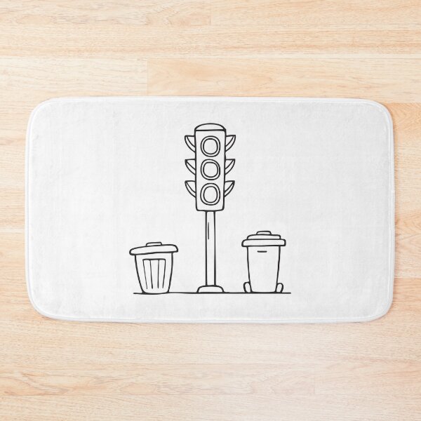 Item preview, A traffic light standing near a trash bin and mailbox   designed and sold by rasagamastore.