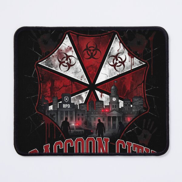 Item preview, Welcome to Raccoon City Resident Evil Horror Zombie Outbreak Umbrella Corporation RPD Police Station T-Virus Nemesis Leon Claire Jill Retro Vintage Postcard Style Fan Art Poster T-Shirt designed and sold by Senpaiwaves.
