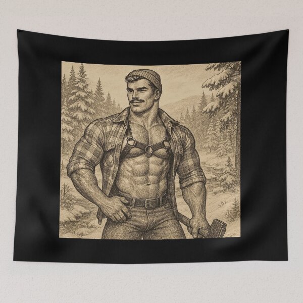 Item preview, Vintage 1940s Gay Hidden In The Woods Tom of Finland Tribute Lumberjack Graphic Design designed and sold by ItsAKinkThing.