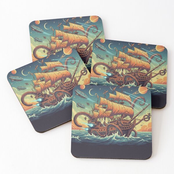 Item preview, Galactic Kraken vs. Steampunk Pirate Galleon designed and sold by Patternomania.