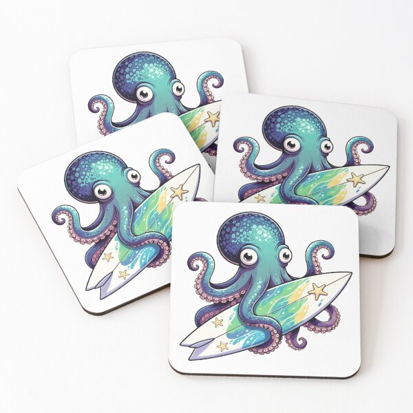 Item preview, Cute Octopus Surfing Surf Octopus Riding Waves Sticker designed and sold by octozap.