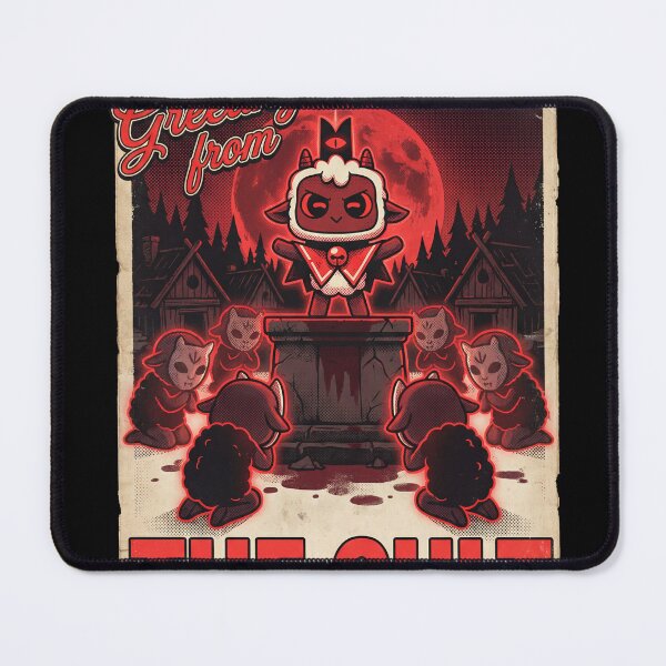 Item preview, Greetings From The Cult Cult of the Lamb Cute Horror Lamb Leader Followers Rituals Indoctrination Dark Wood Crown Fan Art Collage Poster T-Shirt Sticker Print Gift designed and sold by Senpaiwaves.