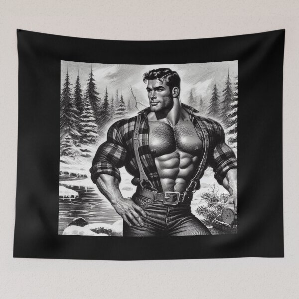 Item preview, Vintage 1940s Gay Style Tom of Finland Tribute Lumberjack Graphic Design designed and sold by ItsAKinkThing.
