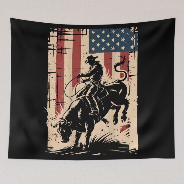 Item preview, American Flag Rodeo Bull Riding Cowboy designed and sold by CameronTheBro.