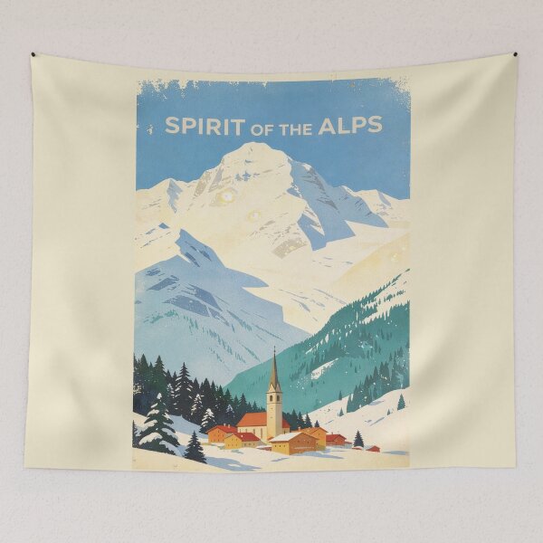 Item preview, Spirit of the Alps – Vintage Alpine Winter Village Travel Poster designed and sold by bisha.