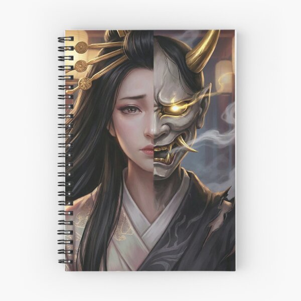 Item preview, Split Mask Hannya Woman – Half Demon Half Human | Japanese Yokai Dark Fantasy Art designed and sold by Mori-no-Akari.