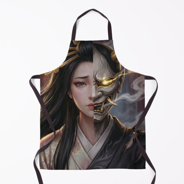 Item preview, Split Mask Hannya Woman – Half Demon Half Human | Japanese Yokai Dark Fantasy Art designed and sold by Mori-no-Akari.