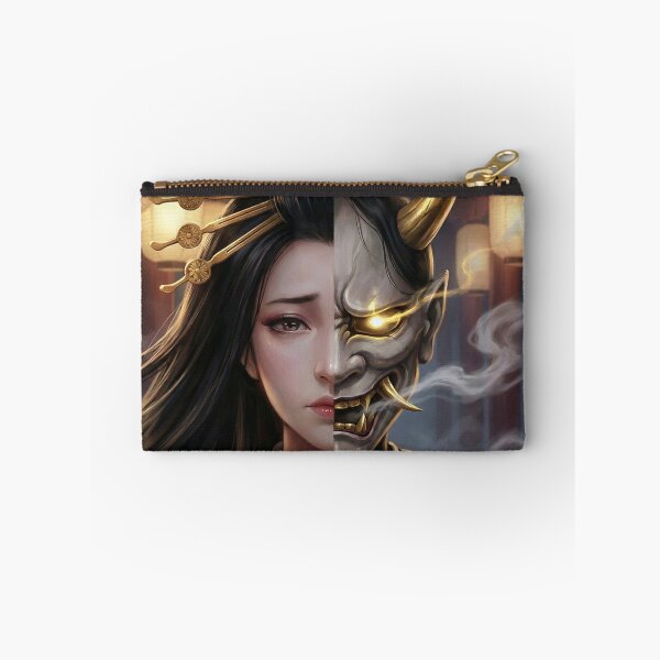 Item preview, Split Mask Hannya Woman – Half Demon Half Human | Japanese Yokai Dark Fantasy Art designed and sold by Mori-no-Akari.