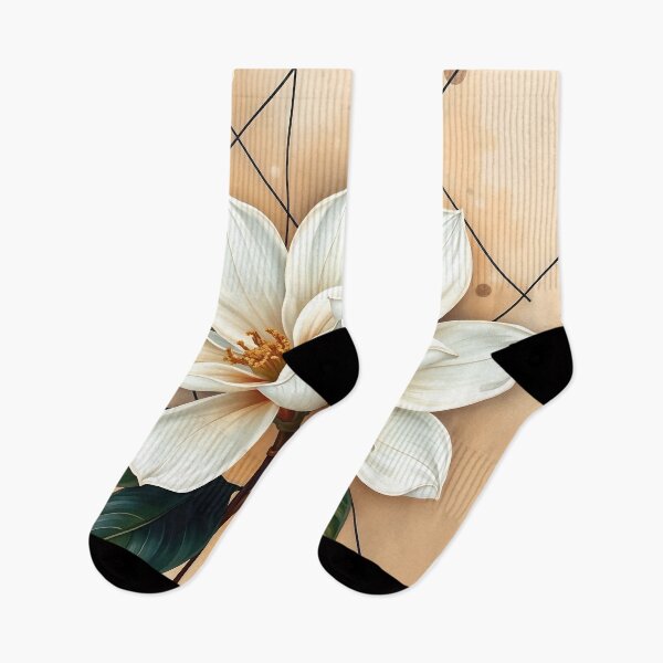 Item preview, White Magnolia Flowers, Beige Abstract Geometric Art designed and sold by SolaoLab.