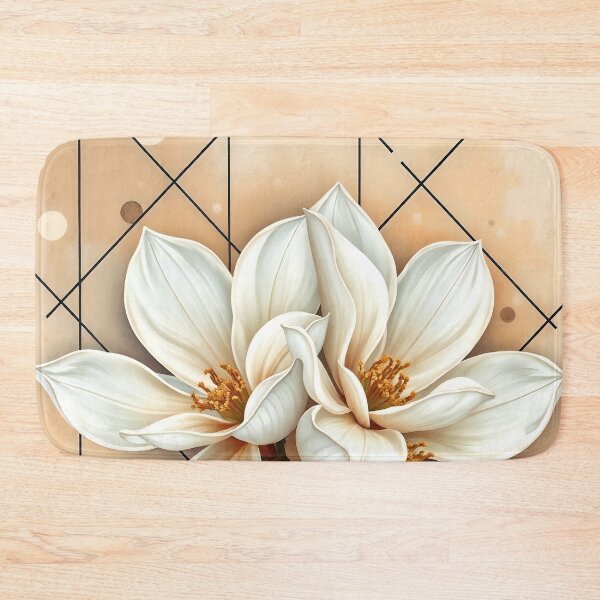 Item preview, White Magnolia Flowers, Beige Abstract Geometric Art designed and sold by SolaoLab.