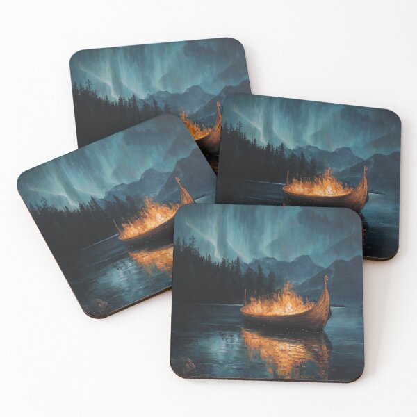 Item preview, Viking Funeral Ship, Nordic Mythology Ritual, Aurora Night designed and sold by NordicDreams.