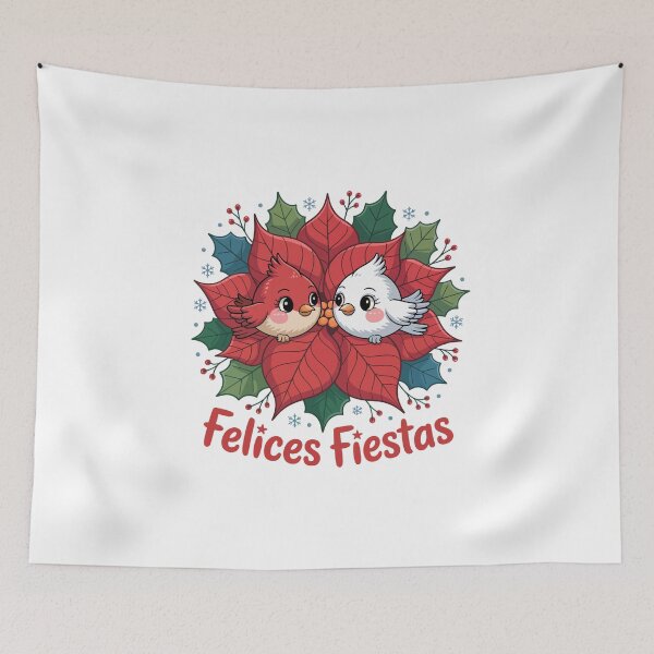 Aperçu de l'œuvre Oiseaux festifs sur poinsettia Felices Fiestas créée et vendue par jkrphoto.