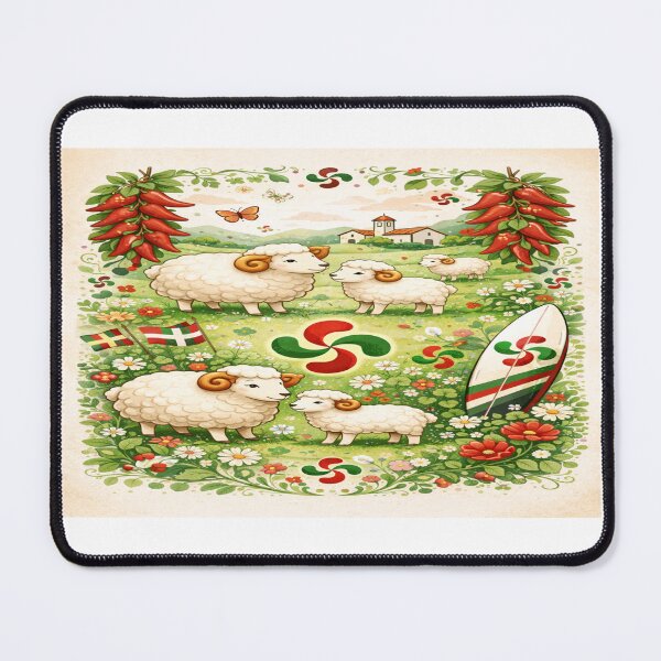 Item preview, Bohemian poster from the Basque Country with sheep, peppers and lauburu designed and sold by Gino64.