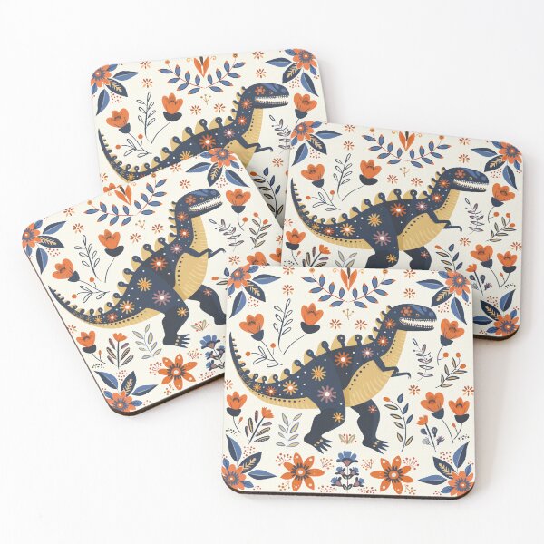 Item preview, Scandinavian Folk Art, Dinosaur and Flowers designed and sold by xiao xuans.