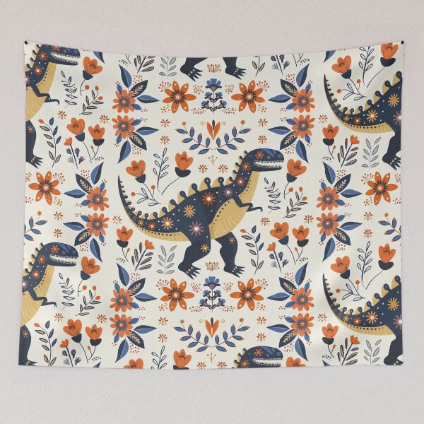 Item preview, Scandinavian Folk Art, Dinosaur and Flowers designed and sold by xiao xuans.