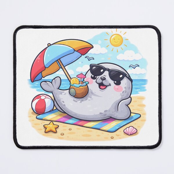 Item preview, Cute seal on the beach – summer cartoon sea creature with sunglasses designed and sold by Fies-und-Fein.