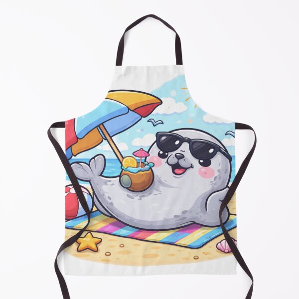 Item preview, Cute seal on the beach – summer cartoon sea creature with sunglasses designed and sold by Fies-und-Fein.