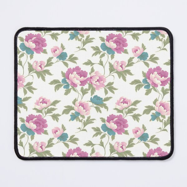 Item preview, The image showcases an elegant floral pattern with pink and blue peonies, complemented by lush green leaves on a bright white background, evoking a sense of freshness. designed and sold by rujlaphusstudio.