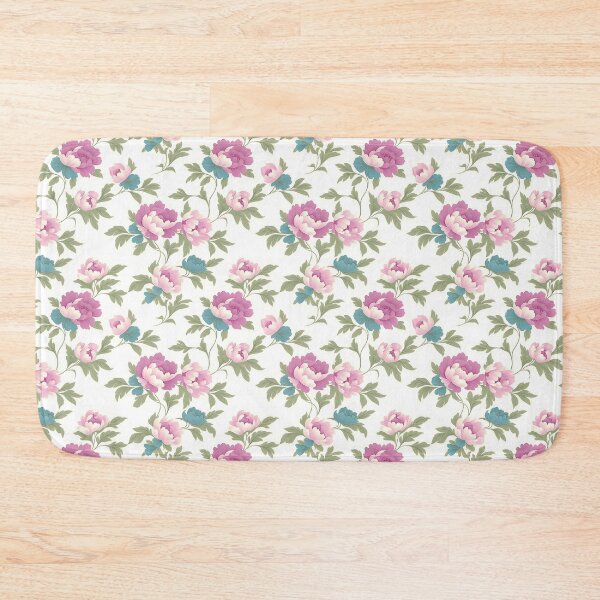 Item preview, The image showcases an elegant floral pattern with pink and blue peonies, complemented by lush green leaves on a bright white background, evoking a sense of freshness. designed and sold by rujlaphusstudio.