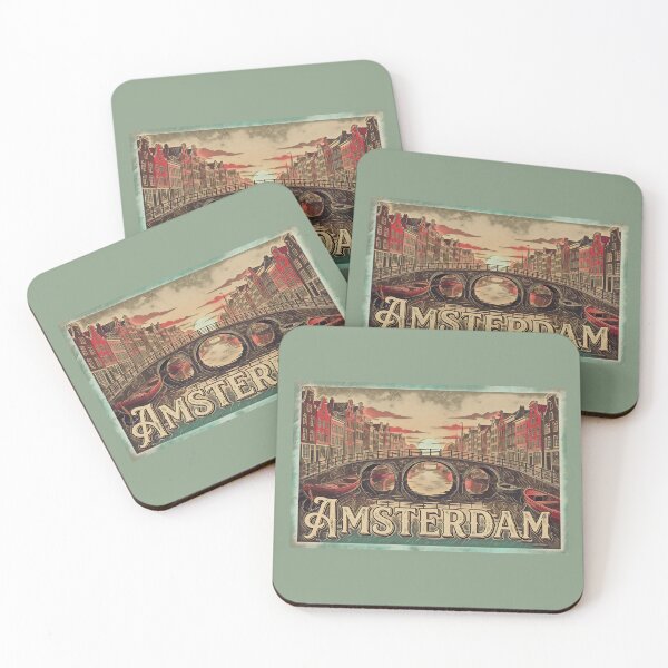 Item preview, Amsterdam Vintage Canal Cityscape – Retro Travel Poster Illustration designed and sold by Hen-C-Art.