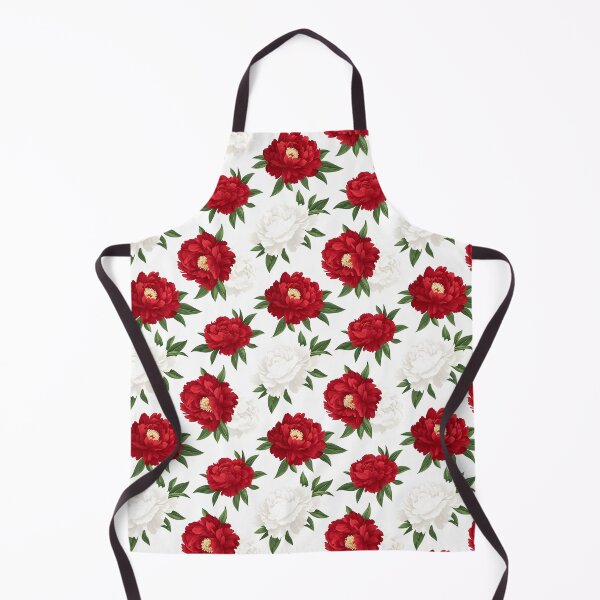 Item preview, The image displays a seamless pattern with red and white peony flowers accented by dark green leaves, all set against a clean, white background for a vibrant contrast. designed and sold by rujlaphusstudio.