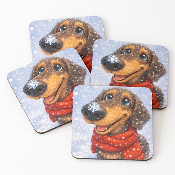 Item preview, Winter Dachshund with Red Scarf – Cozy Snowy Sausage Dog designed and sold by Darlin8888.