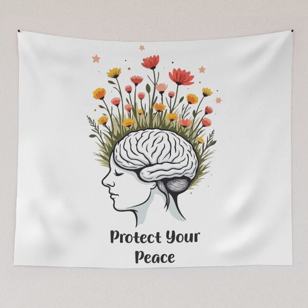 Item preview, Protect Your Peace - Floral Brain Mental Health Awareness Illustration designed and sold by Design-Pro-21.