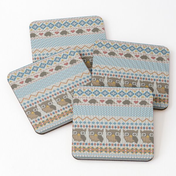 Item preview, Cozy Knitted Nordic Pattern - Owl and Hedgehog Winter Folk Art designed and sold by aswan2000.