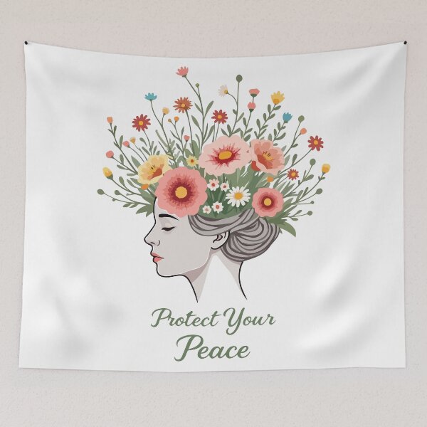 Item preview, Protect Your Peace Floral Brain Aesthetic - Mental Health Awareness & Growth Mindset Illustration designed and sold by Design-Pro-21.