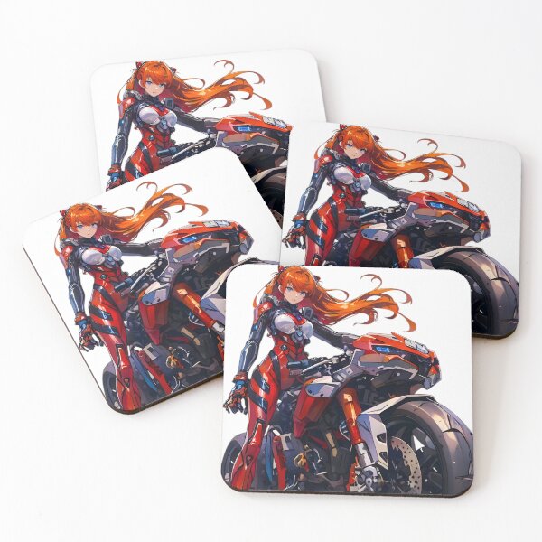 Item preview, Asuka Evangelion - Futuristic Anime Biker Girl – Cyberpunk Motorcycle Illustration designed and sold by Dyan4.