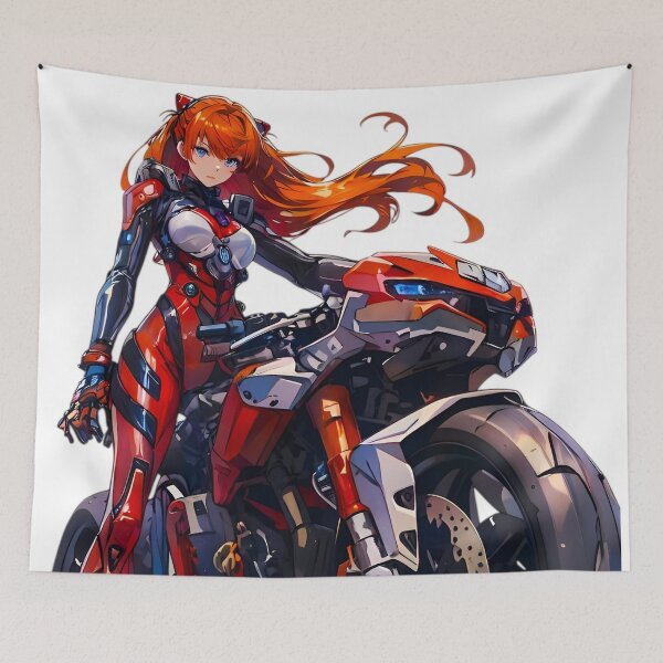 Item preview, Asuka Evangelion - Futuristic Anime Biker Girl – Cyberpunk Motorcycle Illustration designed and sold by Dyan4.